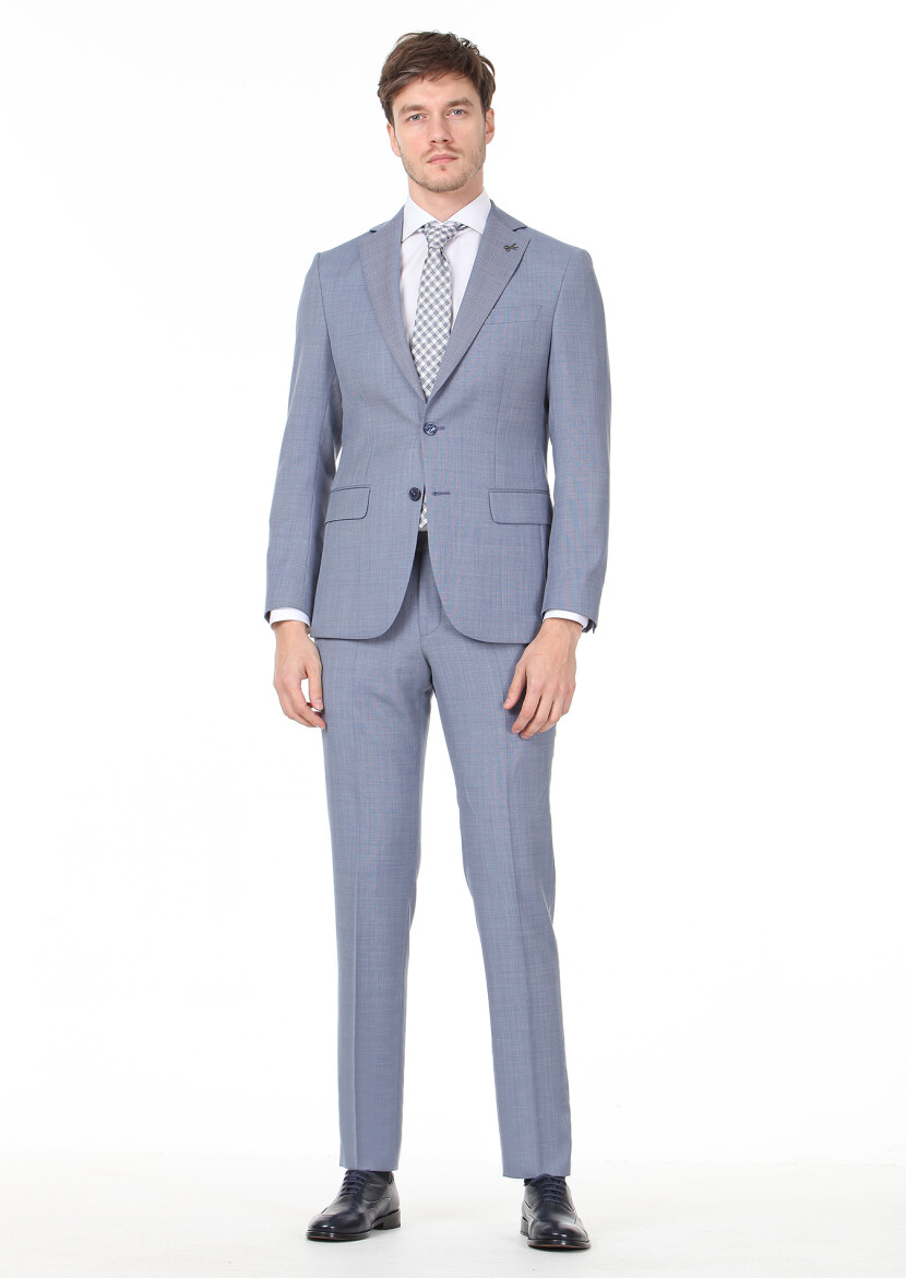 Mavi Mikro Modern Fit %100 Yün Takım Elbise - 1