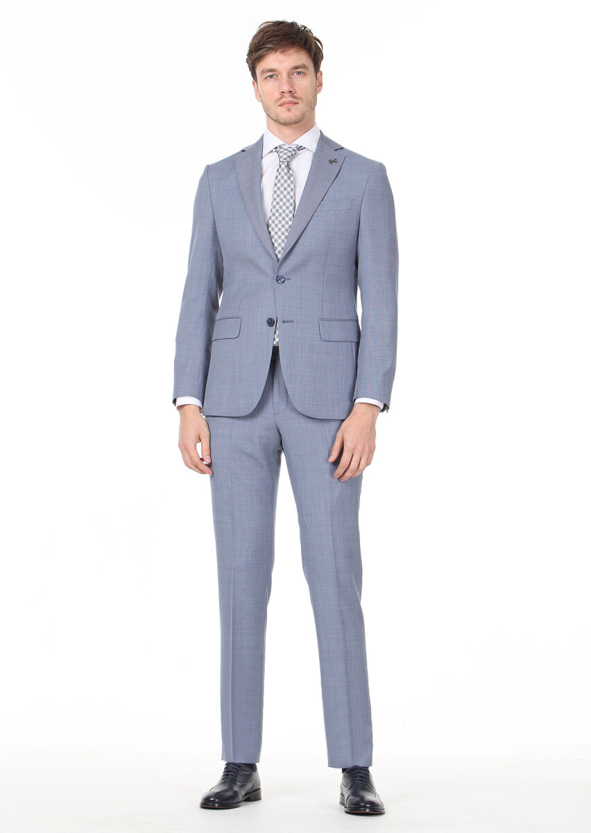 Mavi Mikro Modern Fit %100 Yün Takım Elbise - 1