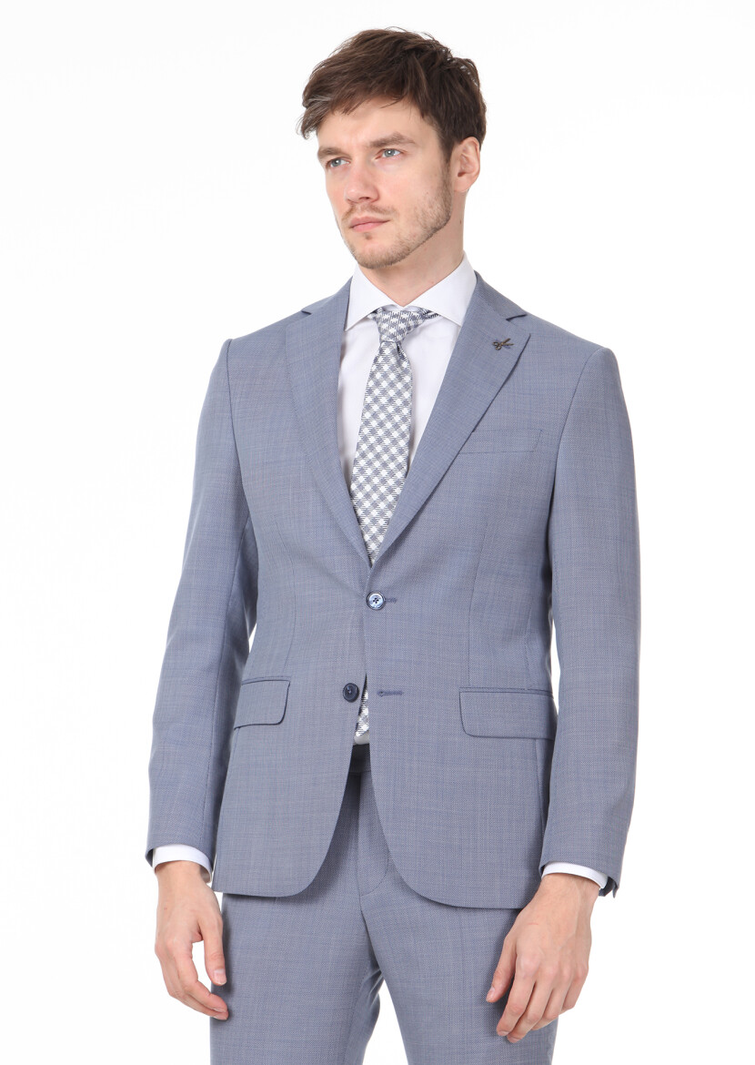 Mavi Mikro Modern Fit %100 Yün Takım Elbise 