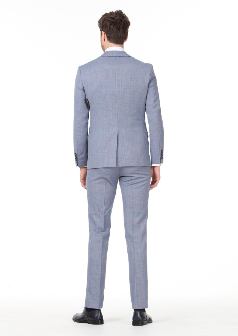 Mavi Mikro Modern Fit %100 Yün Takım Elbise - 4