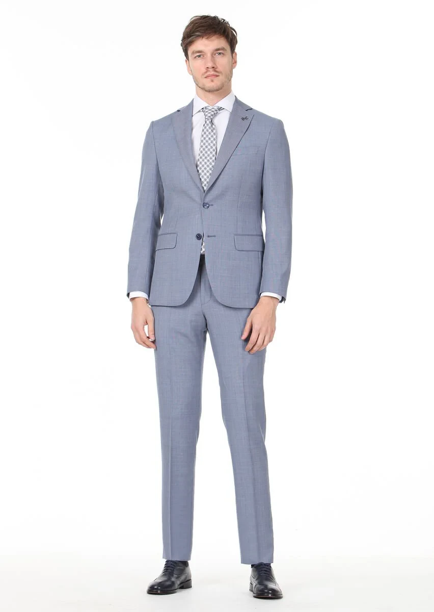 Mavi Mikro Modern Fit %100 Yün Takım Elbise - 1