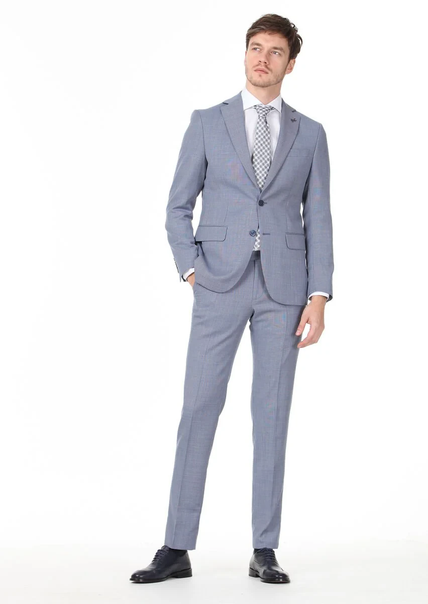 Mavi Mikro Modern Fit %100 Yün Takım Elbise - 3