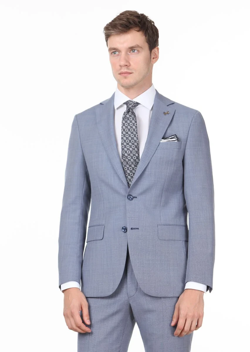 Mavi Mikro Modern Fit %100 Yün Takım Elbise - 1