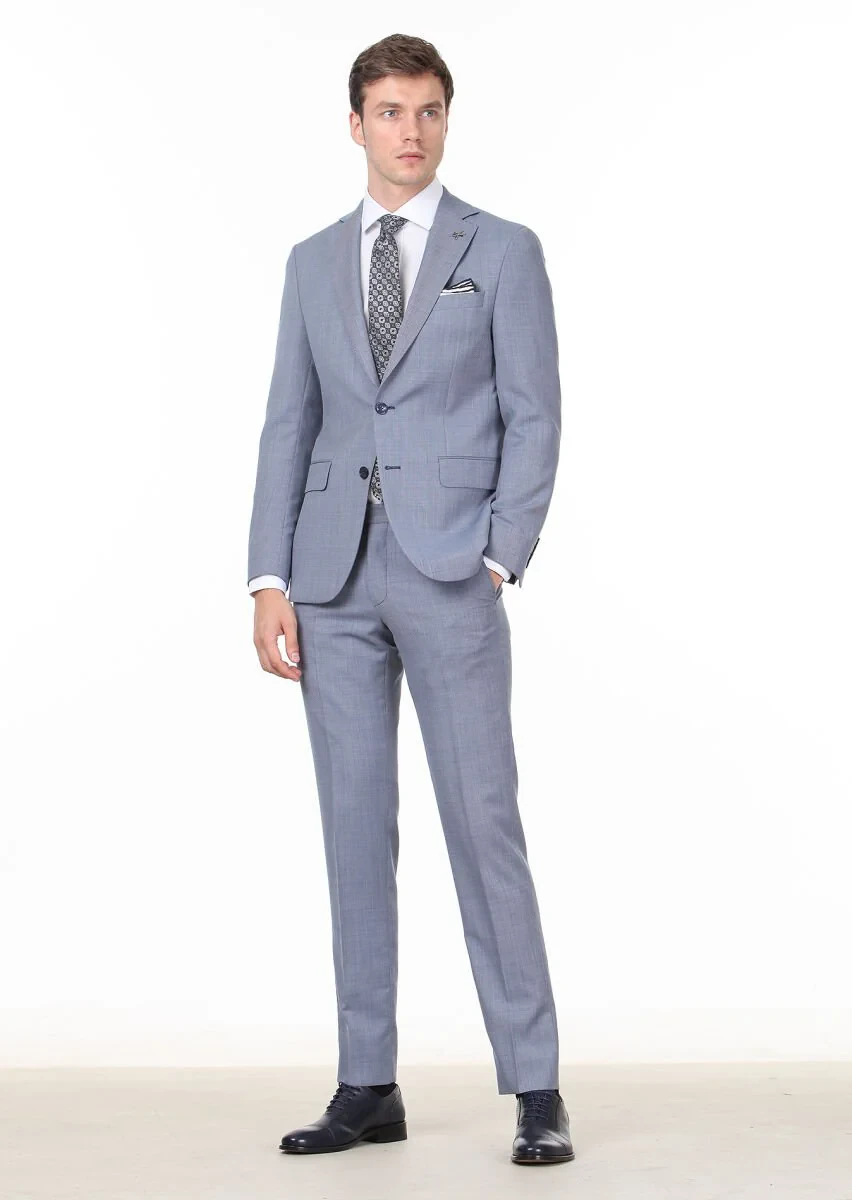 Mavi Mikro Modern Fit %100 Yün Takım Elbise - 3