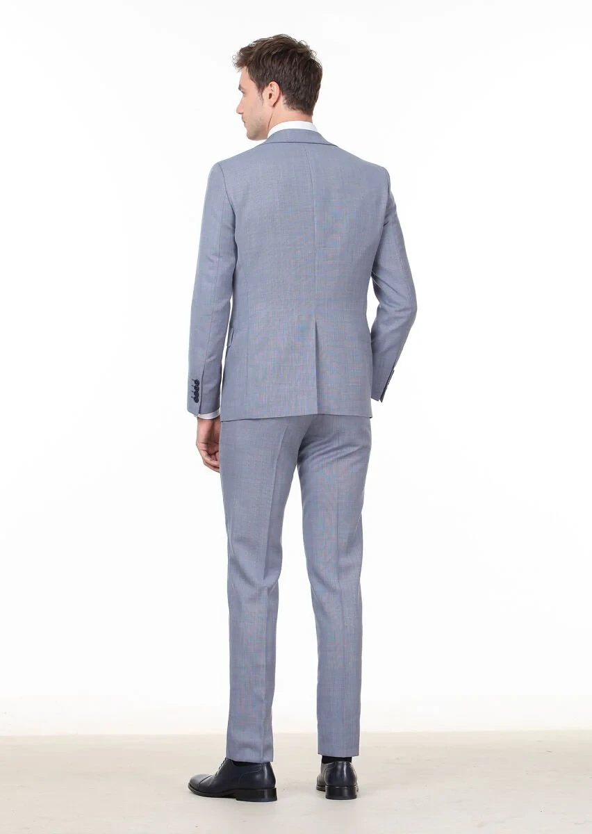 Mavi Mikro Modern Fit %100 Yün Takım Elbise - 4
