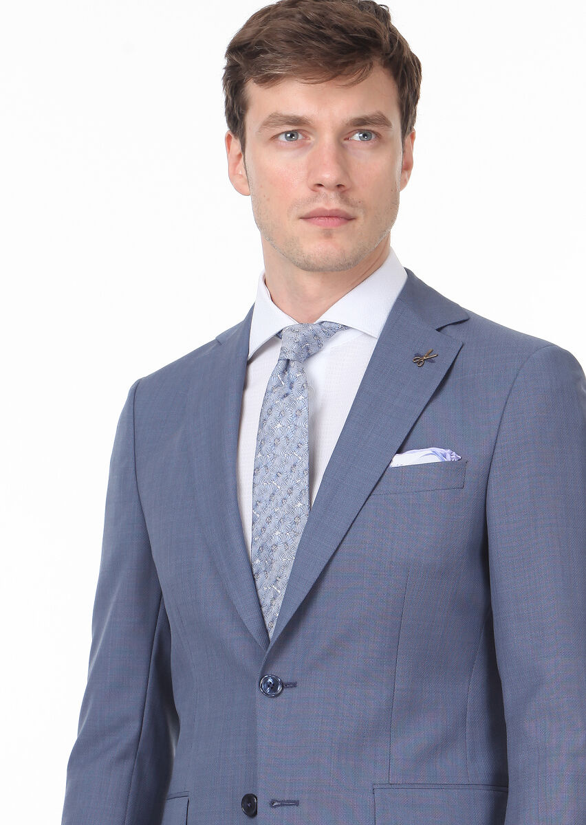 Mavi Mikro Modern Fit %100 Yün Takım Elbise - 2