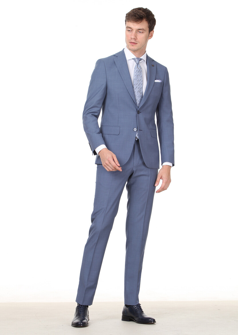 Mavi Mikro Modern Fit %100 Yün Takım Elbise - 3