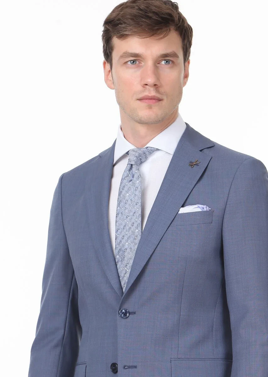 Mavi Mikro Modern Fit %100 Yün Takım Elbise - 2