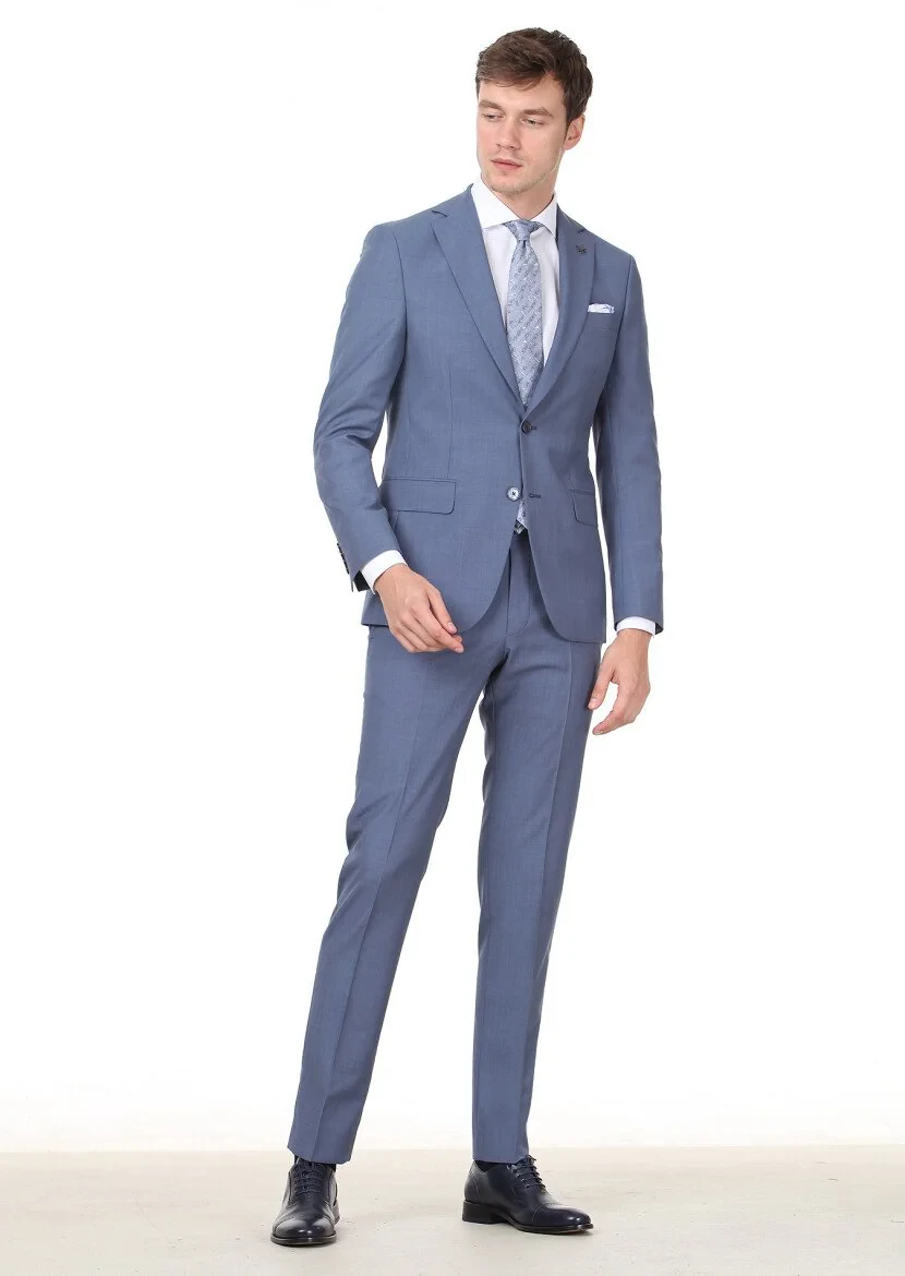 Mavi Mikro Modern Fit %100 Yün Takım Elbise - 3