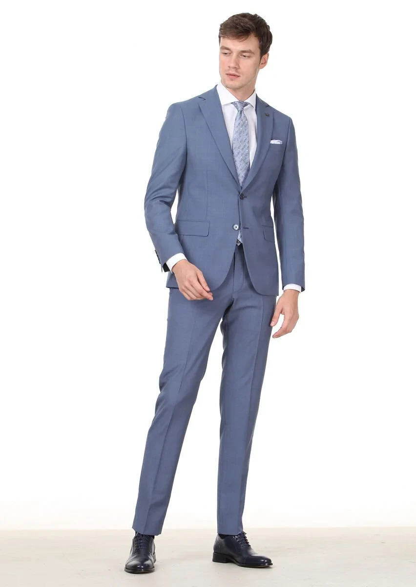 Mavi Mikro Modern Fit %100 Yün Takım Elbise - 3