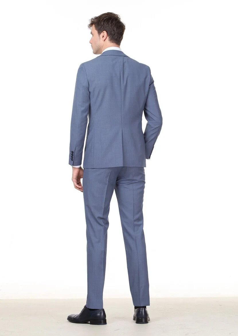 Mavi Mikro Modern Fit %100 Yün Takım Elbise - 4