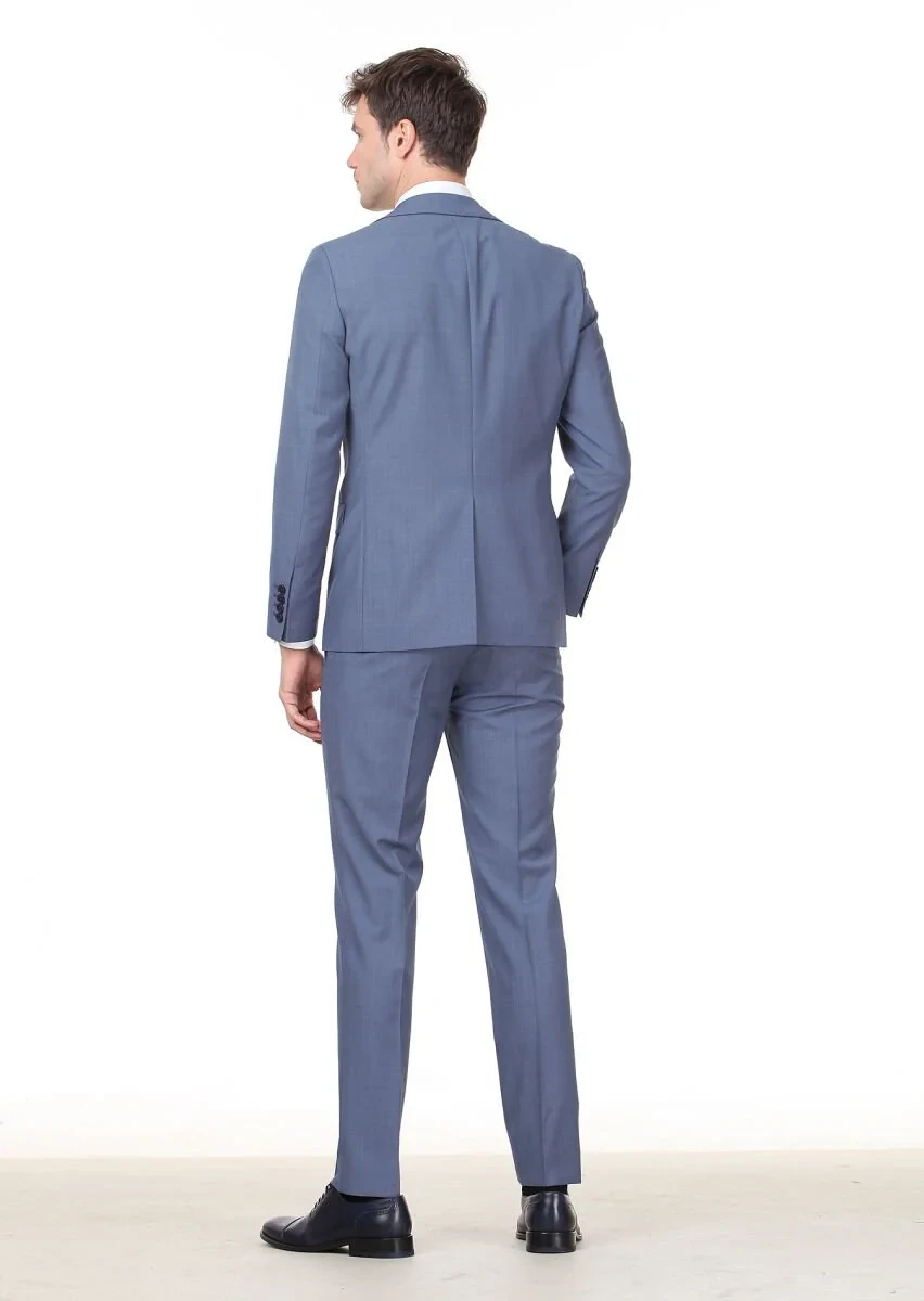 Mavi Mikro Modern Fit %100 Yün Takım Elbise - 4