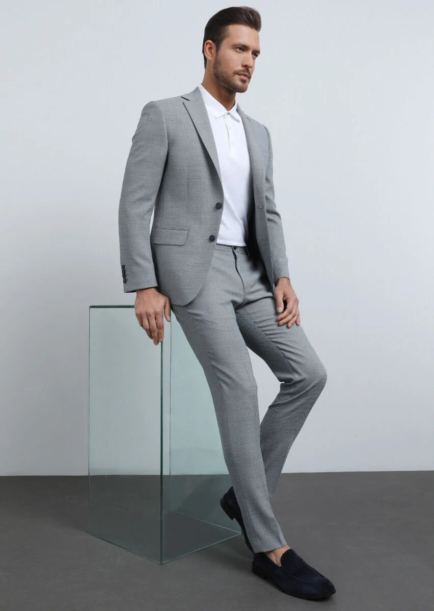 Mavi Mikro Modern Fit Yün Karışımlı Takım Elbise - 1