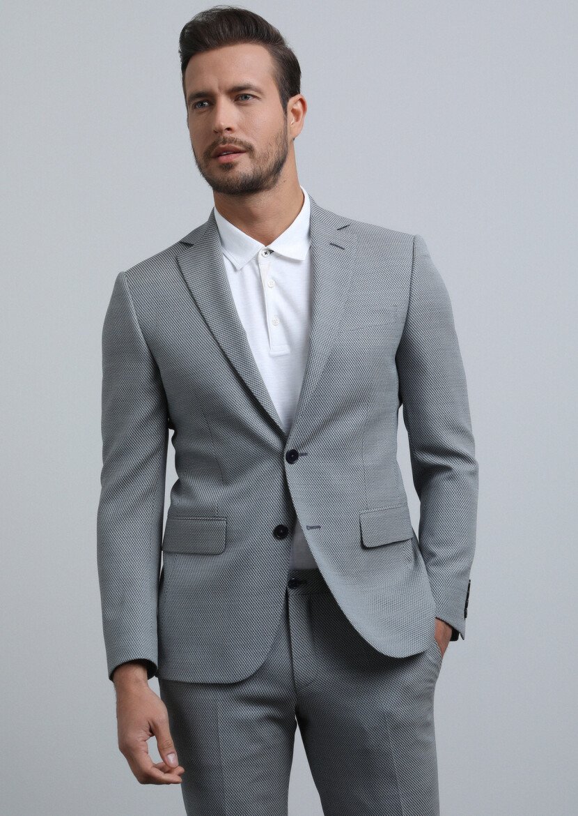 Mavi Mikro Modern Fit Yün Karışımlı Takım Elbise - 2