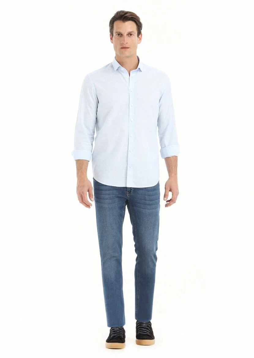 Mavi Mikro Regular Fit Dokuma Casual Pamuk Karışımlı Gömlek - 1