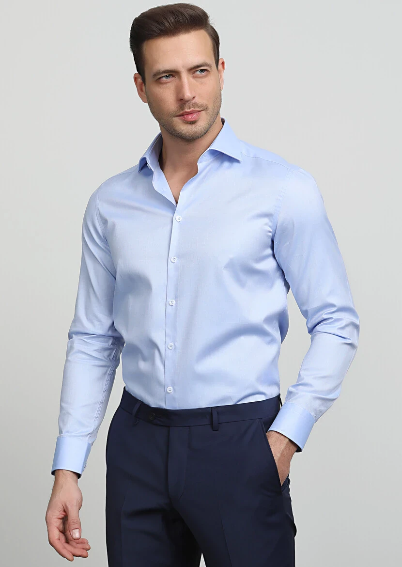 Mavi Mikro Regular Fit Dokuma Klasik %100 Pamuk Gömlek - 1