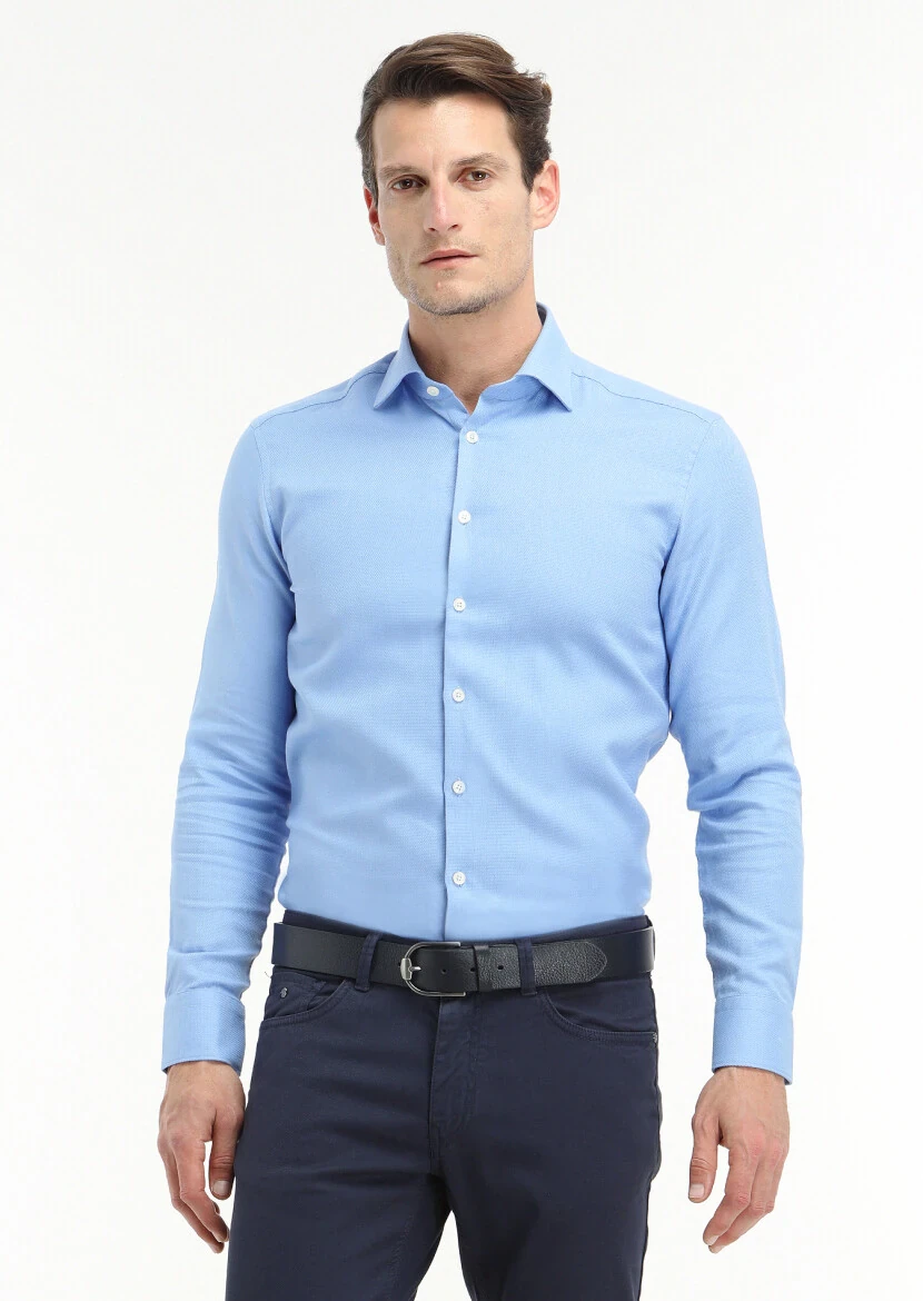 Mavi Mikro Regular Fit Dokuma Klasik %100 Pamuk Gömlek 