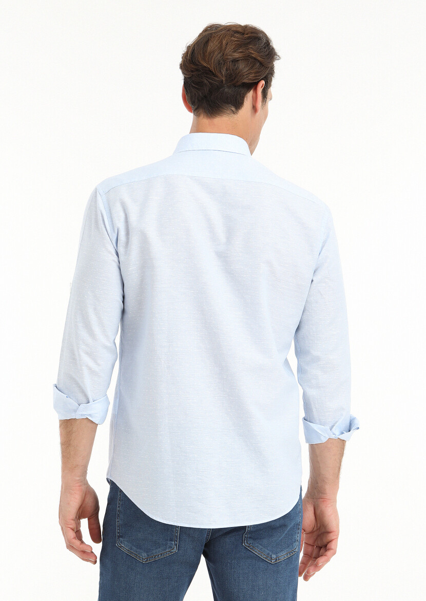 Mavi Mikro Regular Fit Uzun Dokuma Casual Pamuk Karışımlı Gömlek - 3
