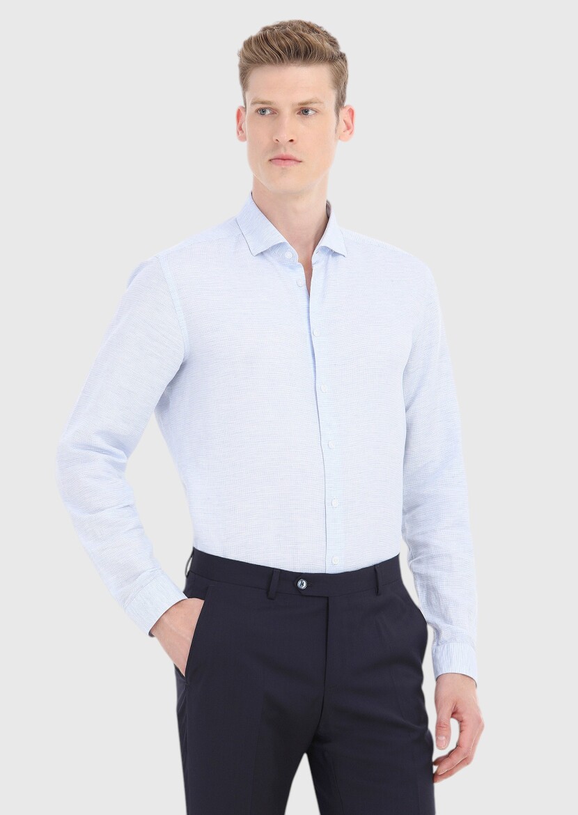 Mavi Mikro Regular Fit Uzun Dokuma Casual Pamuk Karışımlı Gömlek - 2