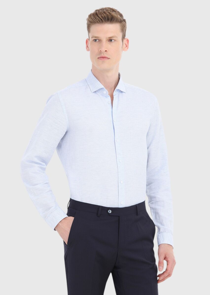 Mavi Mikro Regular Fit Uzun Dokuma Casual Pamuk Karışımlı Gömlek - 2