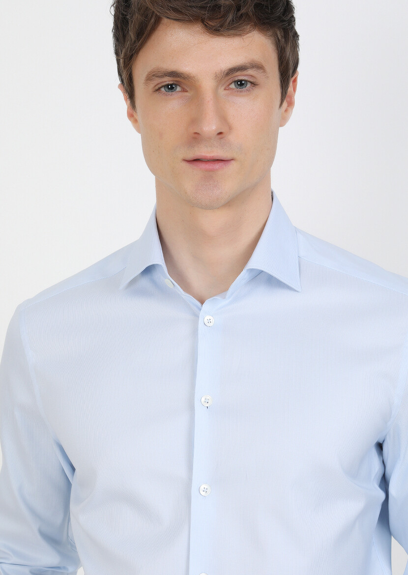 Mavi Mikro Regular Fit Uzun Dokuma Klasik %100 Pamuk Gömlek - 1