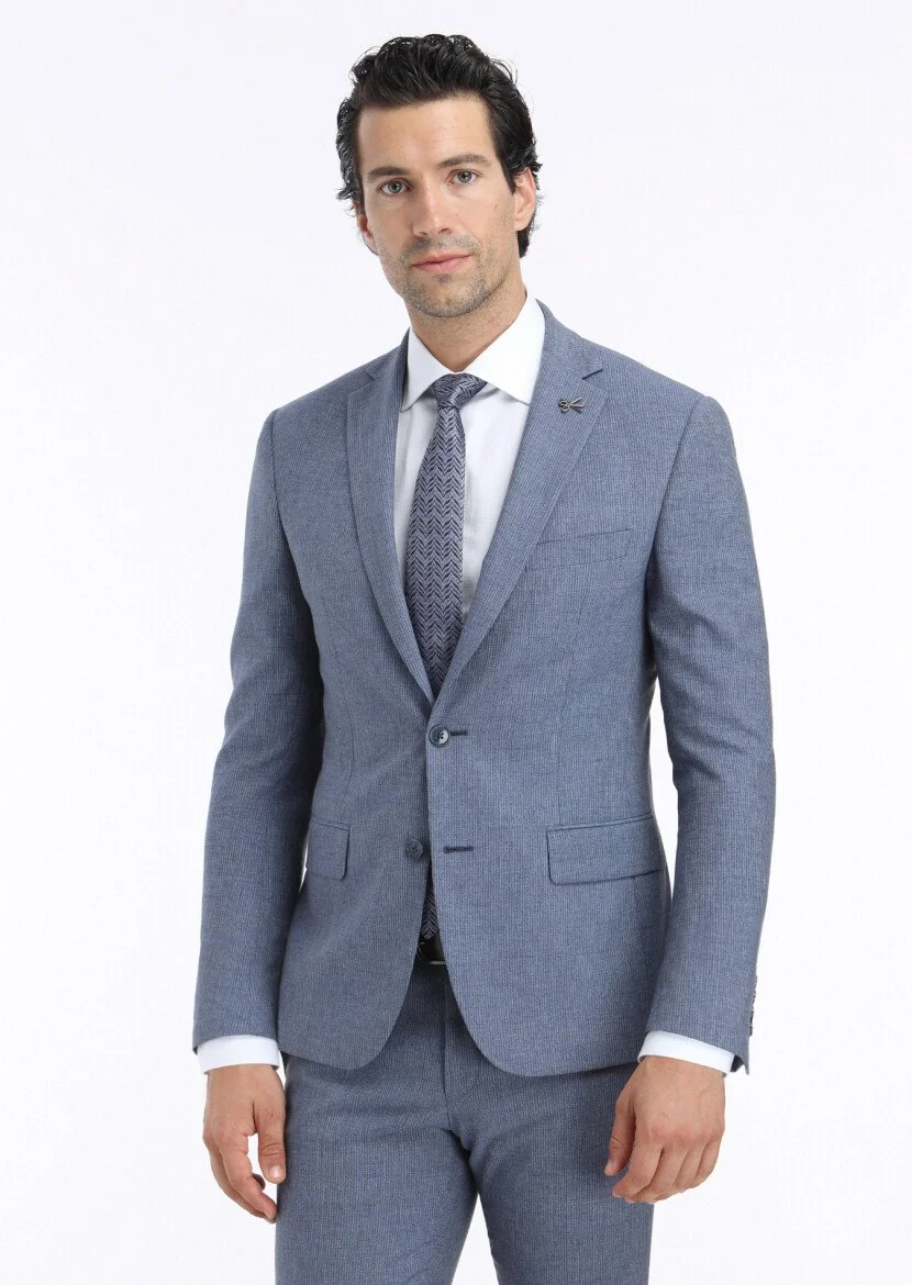 Mavi Mikro Zeroweight Slim Fit Yün Karışımlı Takım Elbise - 2
