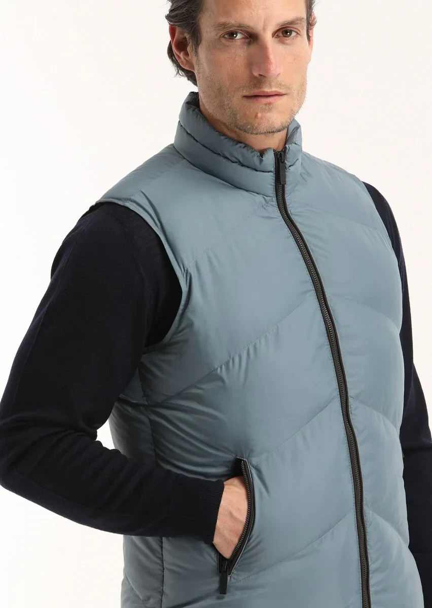 Mavi Regular Fit Dik Yaka Casual Dokuma Spor Yelek - 3