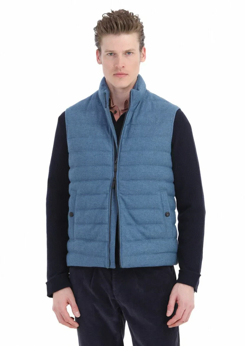 Mavi Regular Fit Dik Yaka Casual Dokuma Spor Yelek - 3