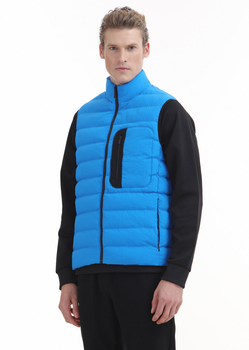 Mavi Regular Fit Dik Yaka Casual Dokuma Spor Yelek - 4