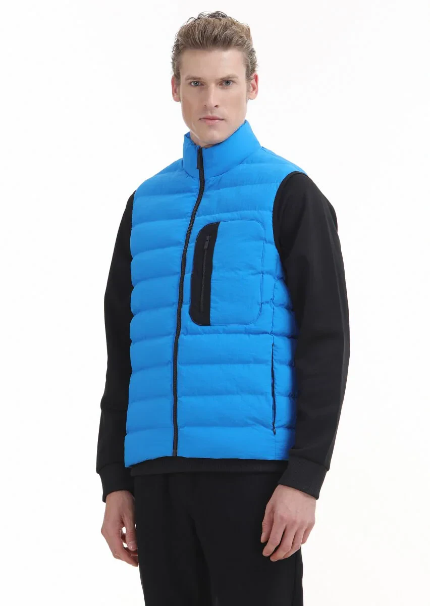 Mavi Regular Fit Dik Yaka Casual Dokuma Spor Yelek - 4