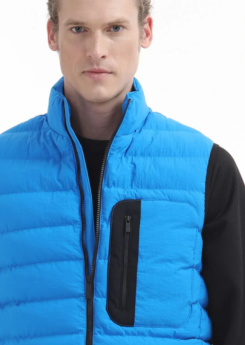 Mavi Regular Fit Dik Yaka Casual Dokuma Spor Yelek - 5