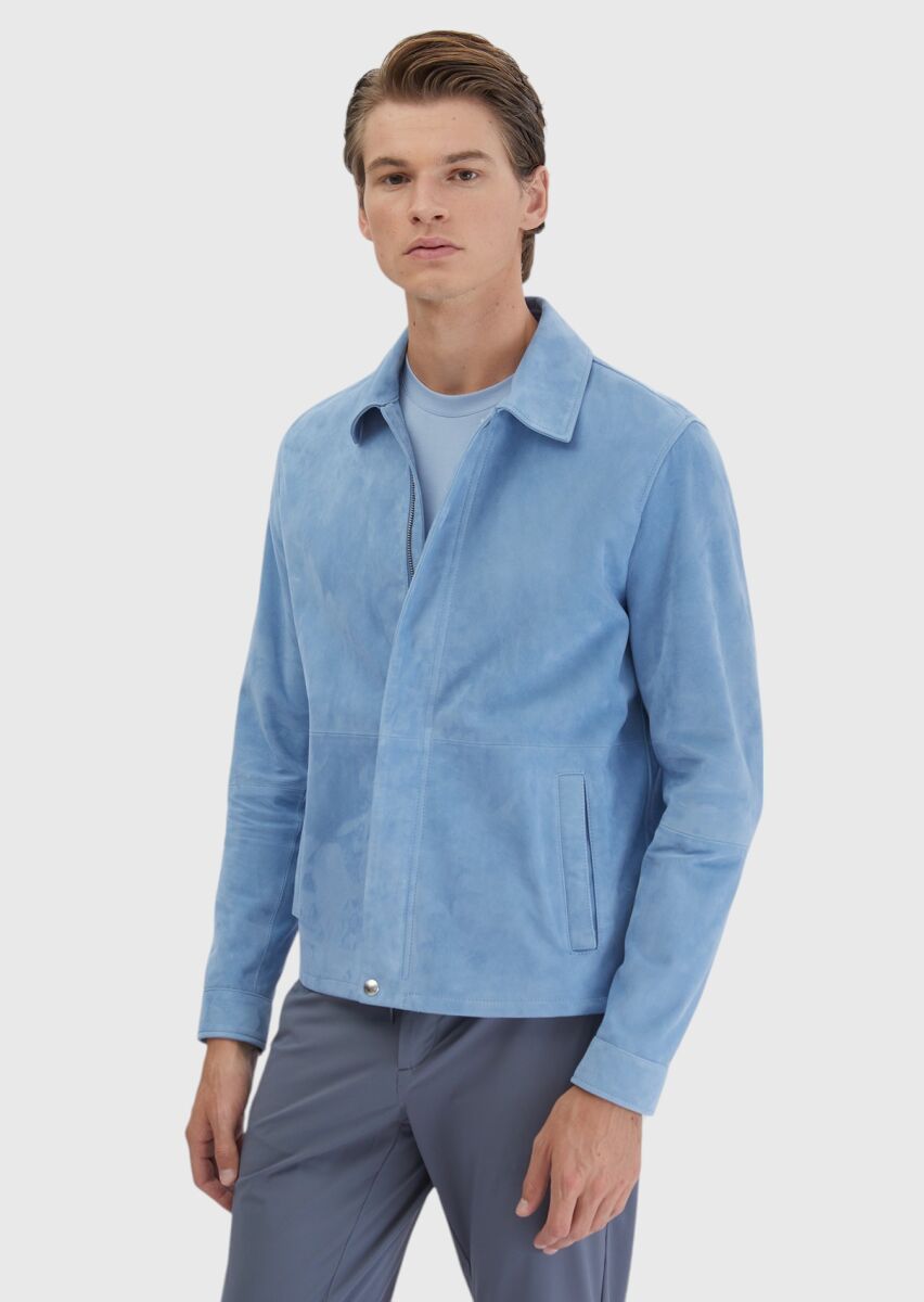 Mavi Regular Fit Gömlek Yaka Casual Deri Mont - 1