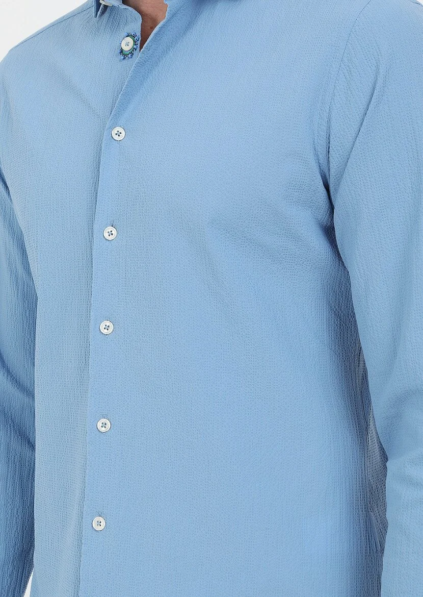 Mavi Slim Fit Dokuma Casual Pamuk Karışımlı Gömlek - 6