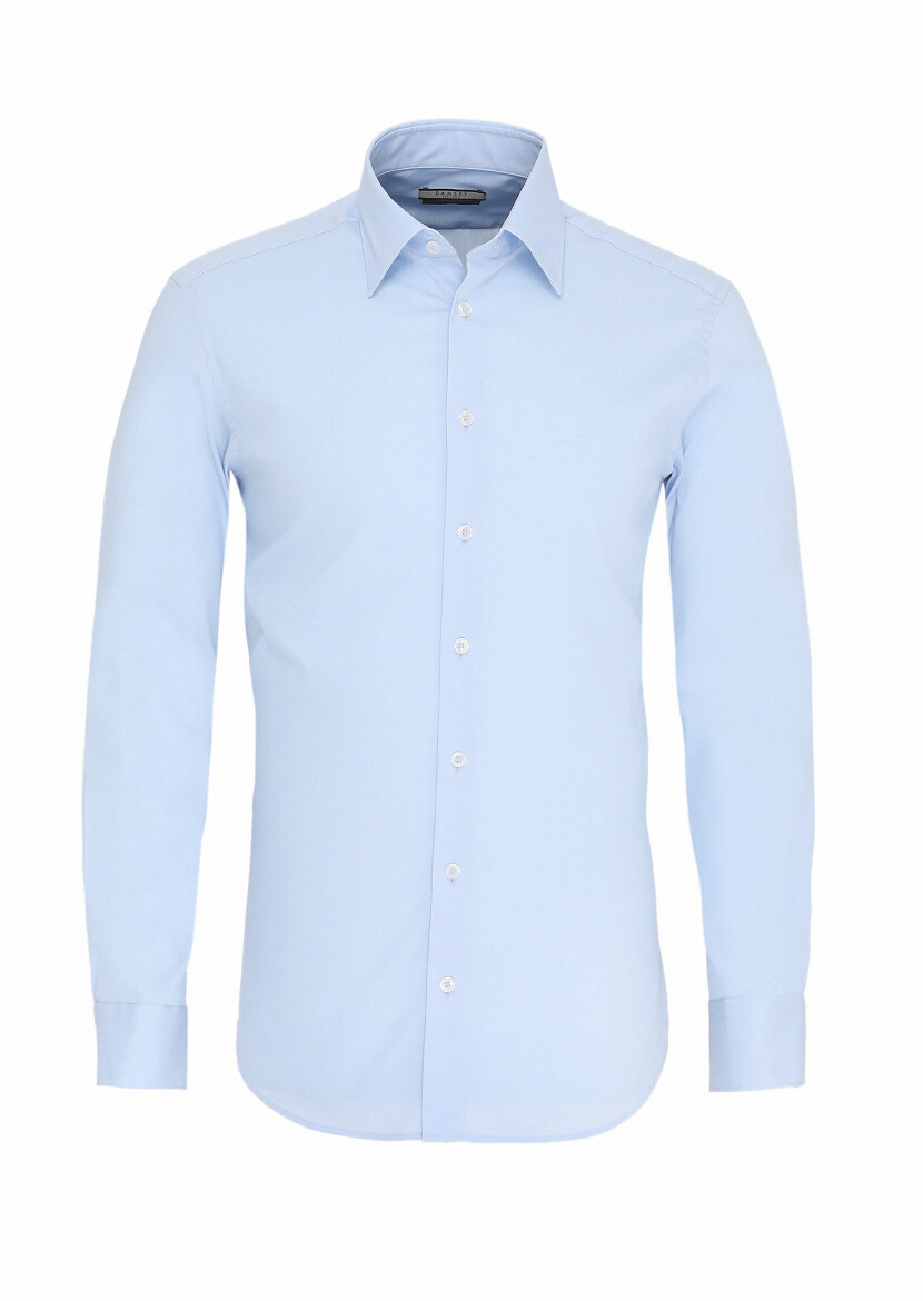 Mavi Slim Fit Uzun Dokuma Klasik Pamuk Karışımlı Gömlek - 1