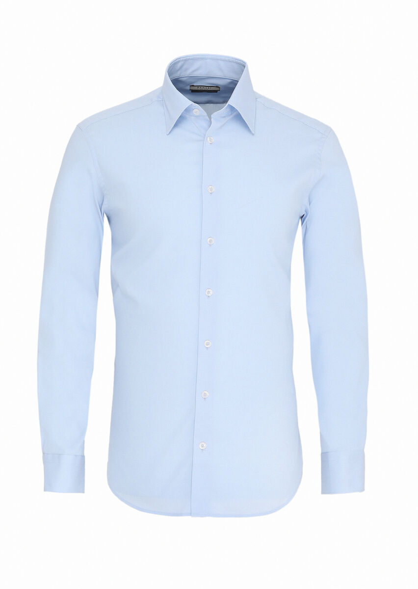Mavi Slim Fit Uzun Dokuma Klasik Pamuk Karışımlı Gömlek - 1