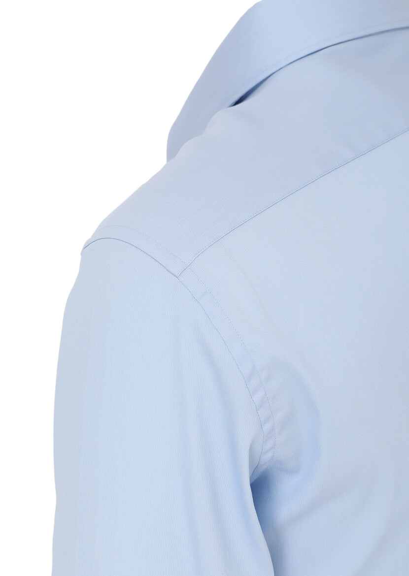Mavi Slim Fit Uzun Dokuma Klasik Pamuk Karışımlı Gömlek - 3