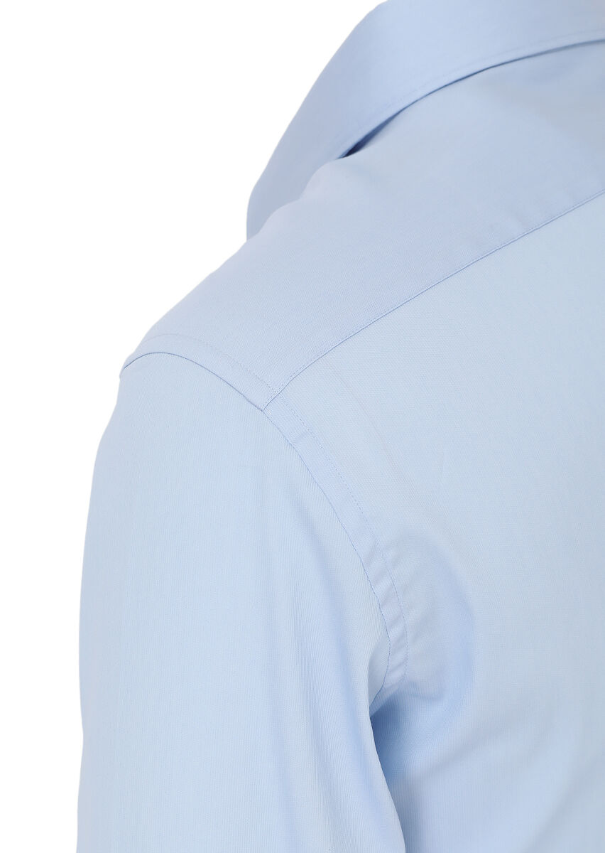 Mavi Slim Fit Uzun Dokuma Klasik Pamuk Karışımlı Gömlek - 3