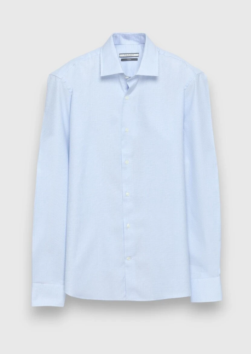 Medium Blue Regular Fit Weaving Classical 100% Cotton Shirt - RAMSEY