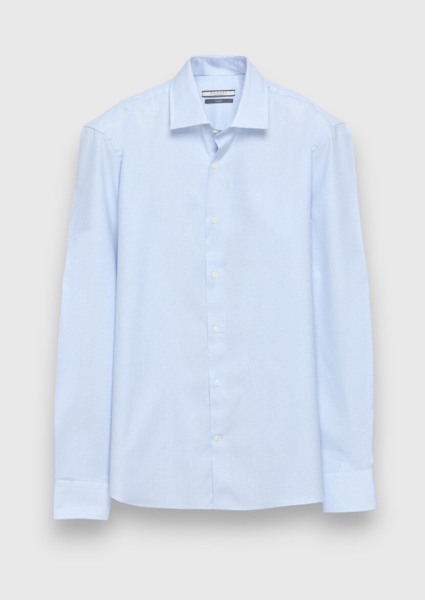 Medium Blue Regular Fit Weaving Classical 100% Cotton Shirt - 5