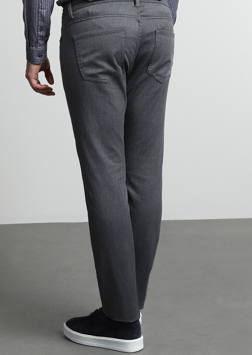 Medium Gray Weaving Slim Fit Casual Cotton Blended Trousers - 4