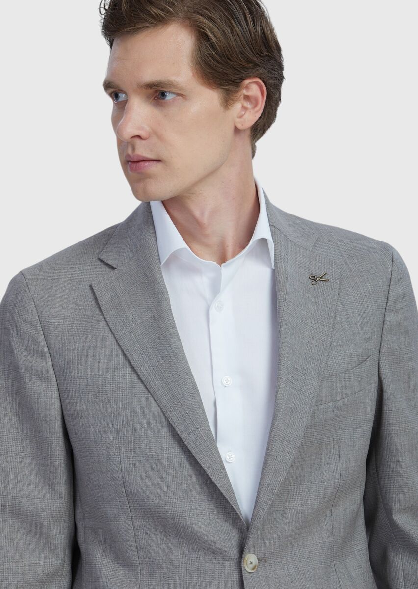 Mink Checkered Zeroweight Slim Fit 100% Wool Suit - 4