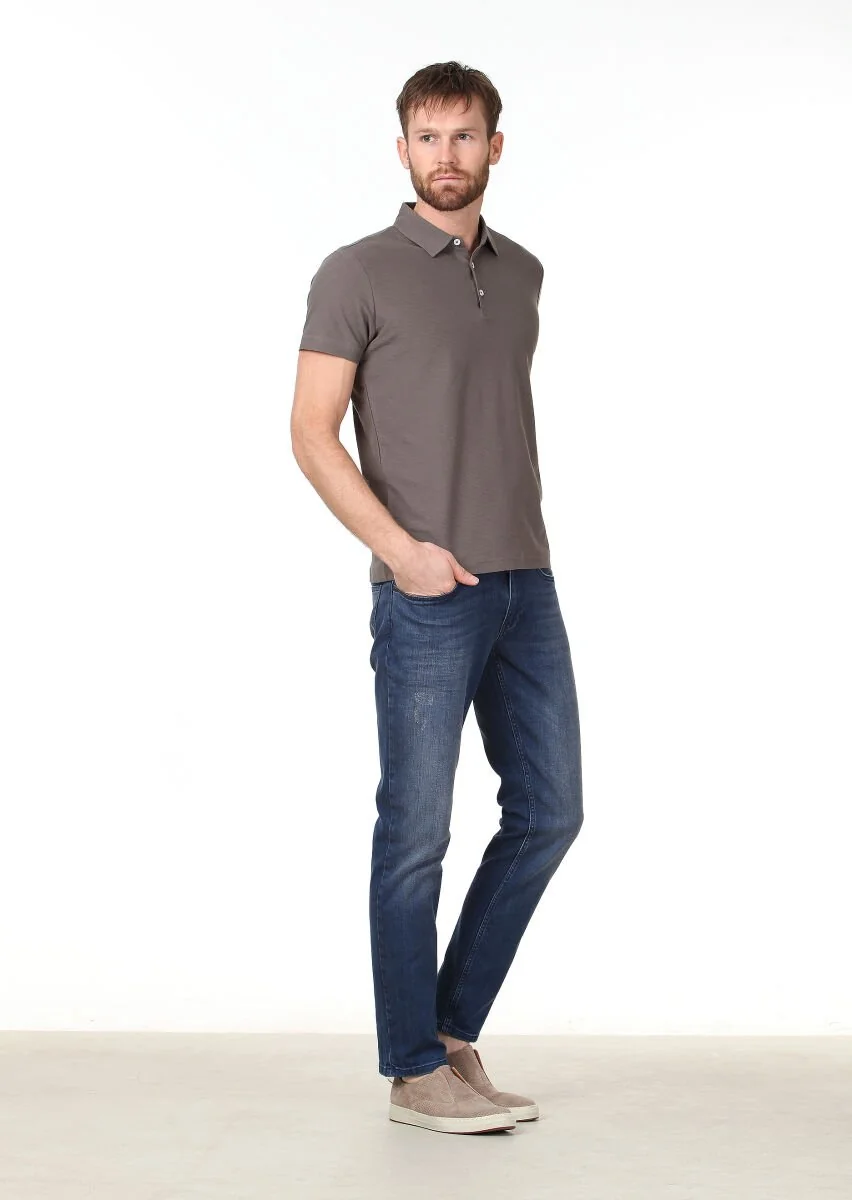 Mink Jacquard Polo Neck 100% Cotton T-Shirt - 2