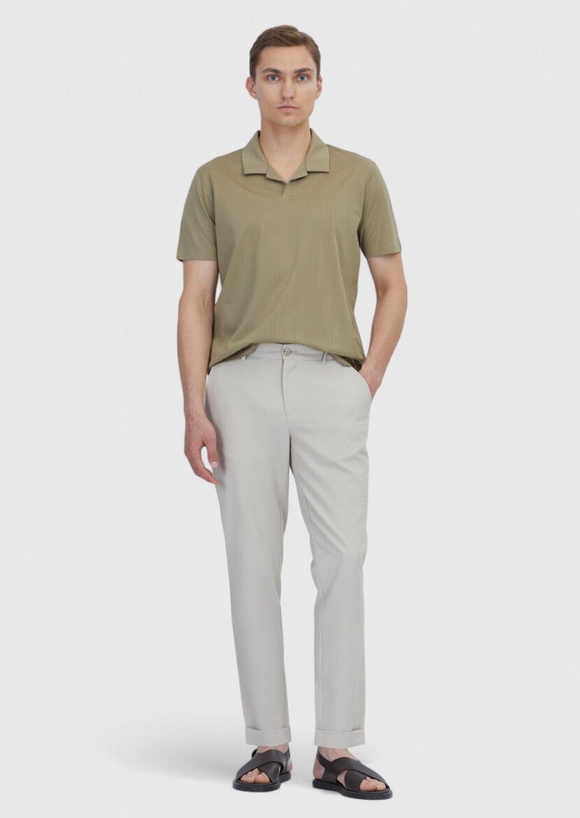 Mink Jacquard Polo Neck 100% Cotton T-Shirt - RAMSEY