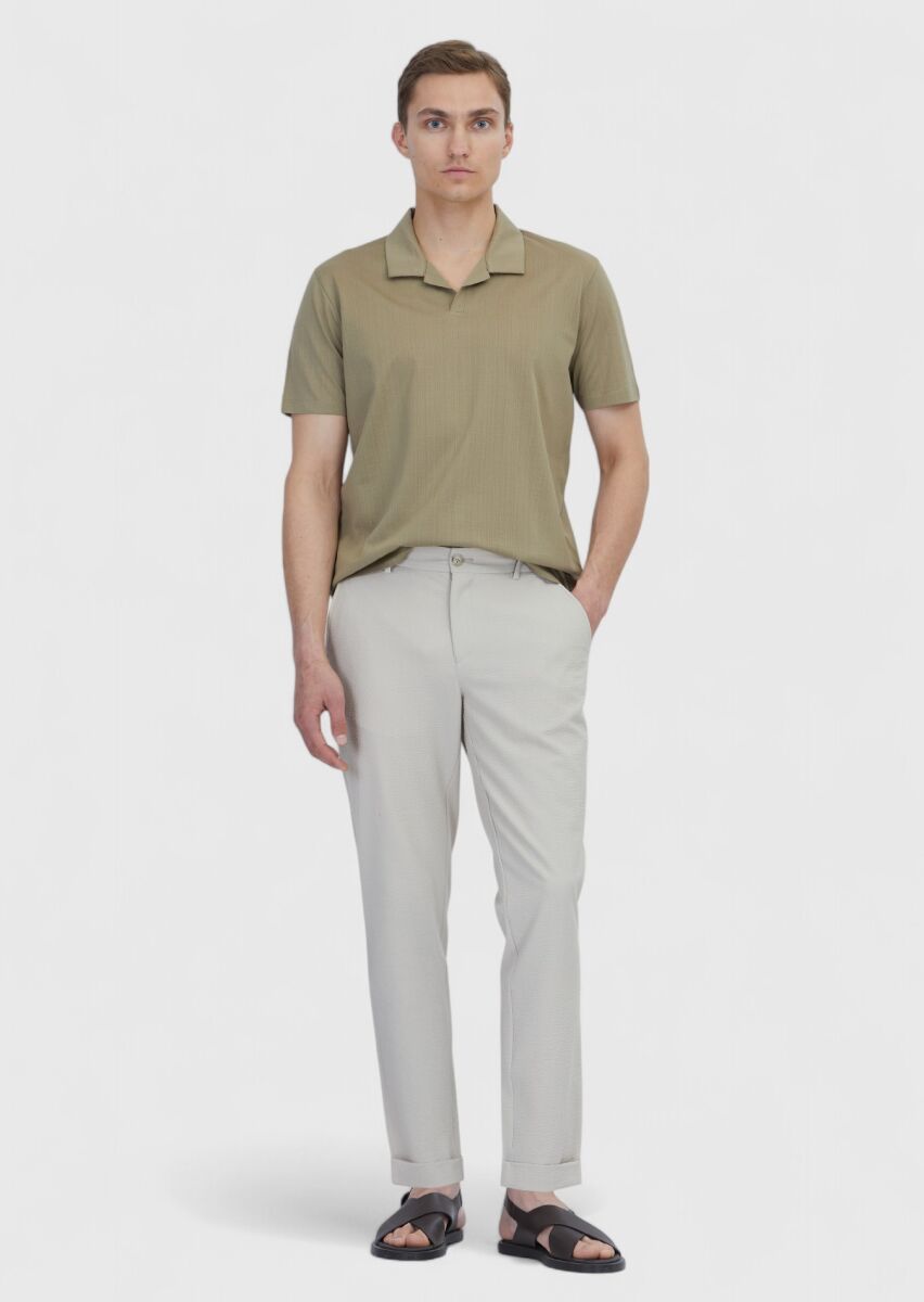 Mink Jacquard Polo Neck 100% Cotton T-Shirt - 1