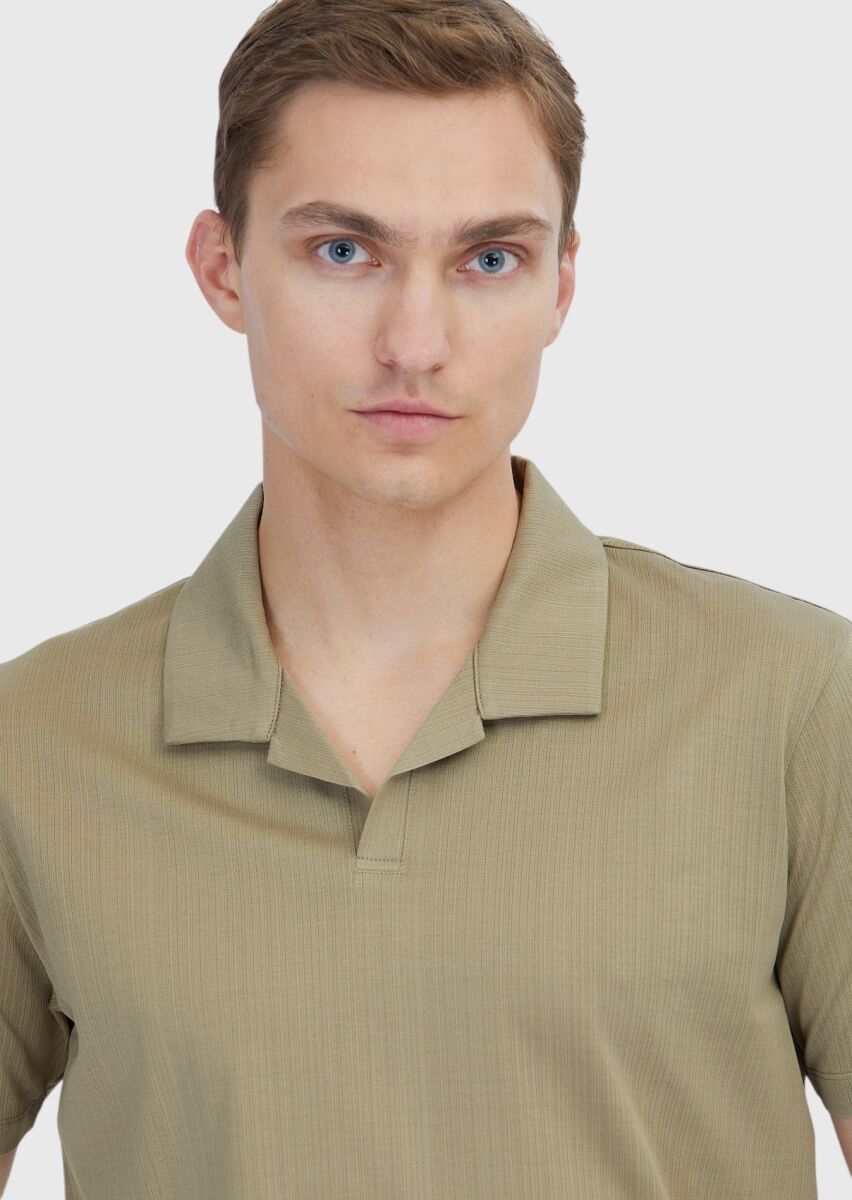 Mink Jacquard Polo Neck 100% Cotton T-Shirt - 3