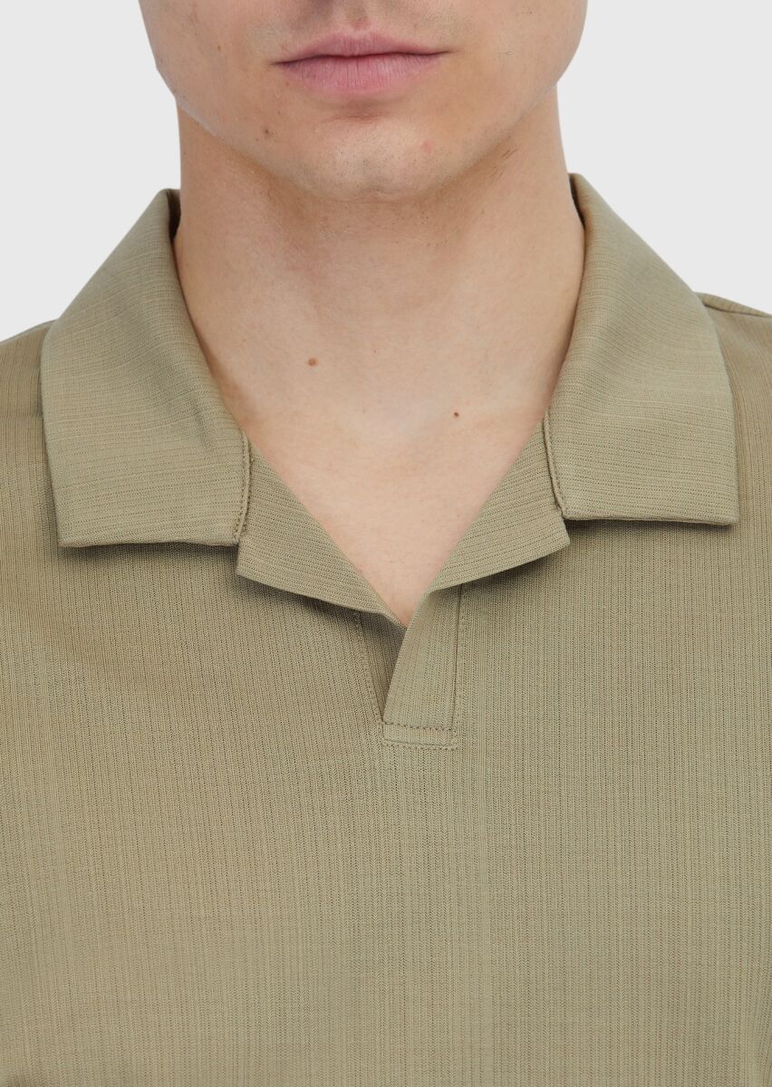 Mink Jacquard Polo Neck 100% Cotton T-Shirt - 4