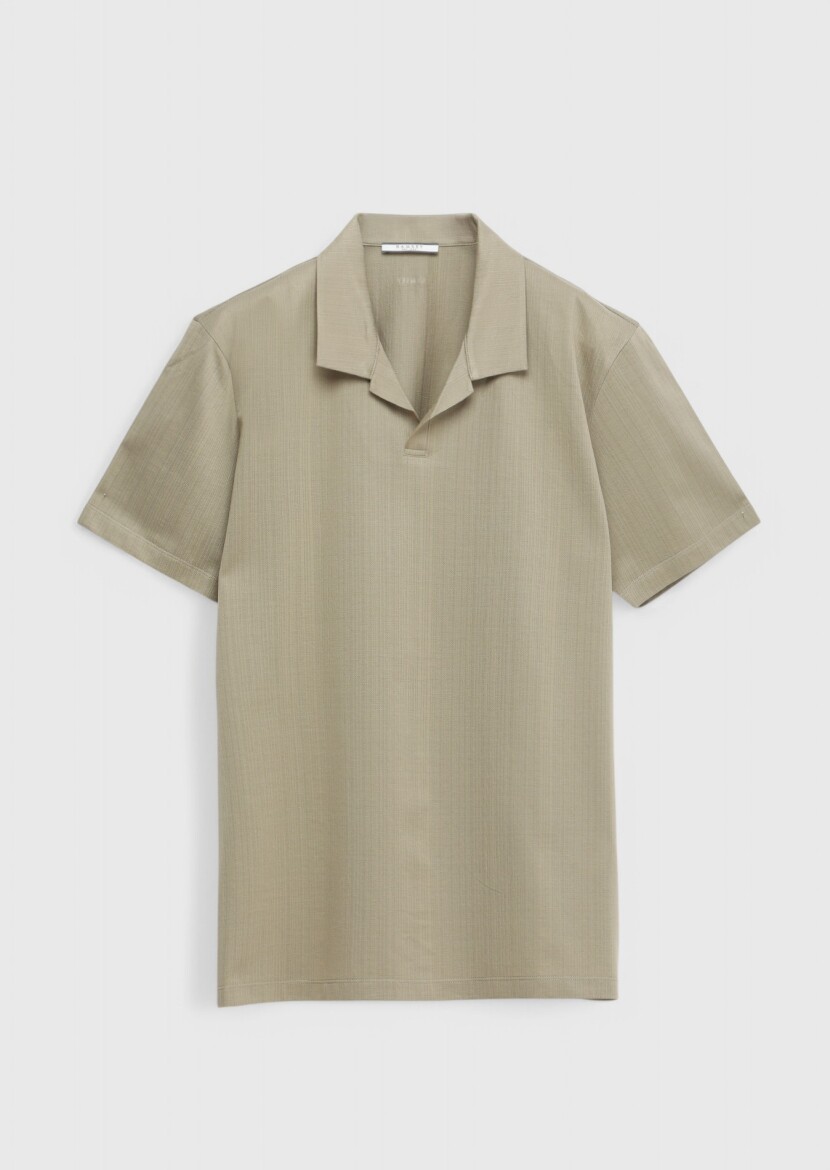 Mink Jacquard Polo Neck 100% Cotton T-Shirt - 5