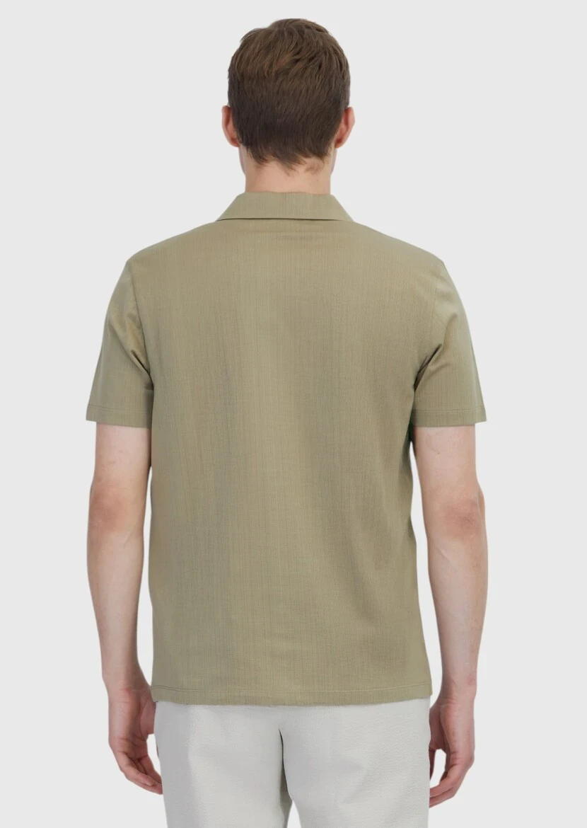 Mink Jacquard Polo Neck 100% Cotton T-Shirt 