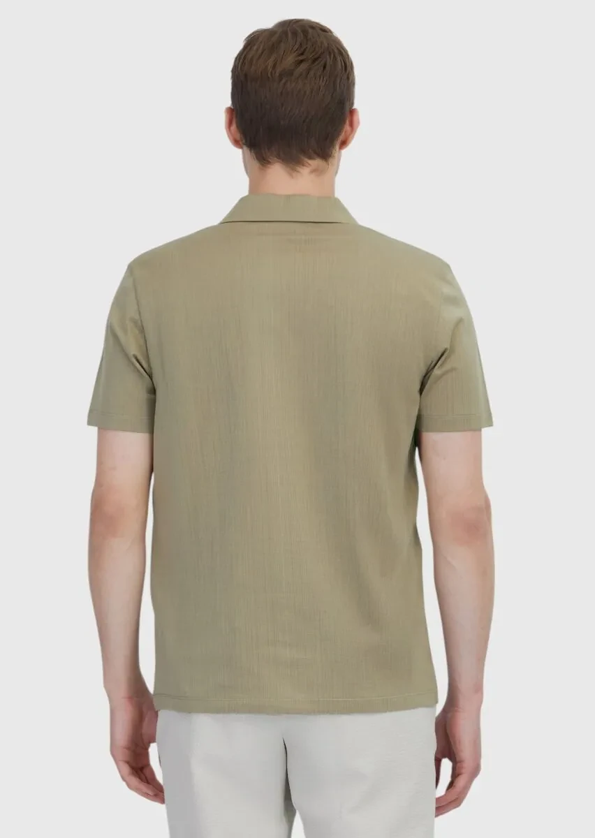 Mink Jacquard Polo Neck 100% Cotton T-Shirt - 2