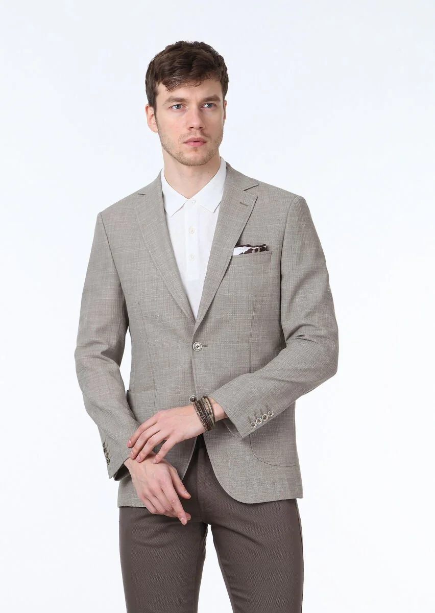 Mink Micro Modern Fit Wool Blended Jacket - 1